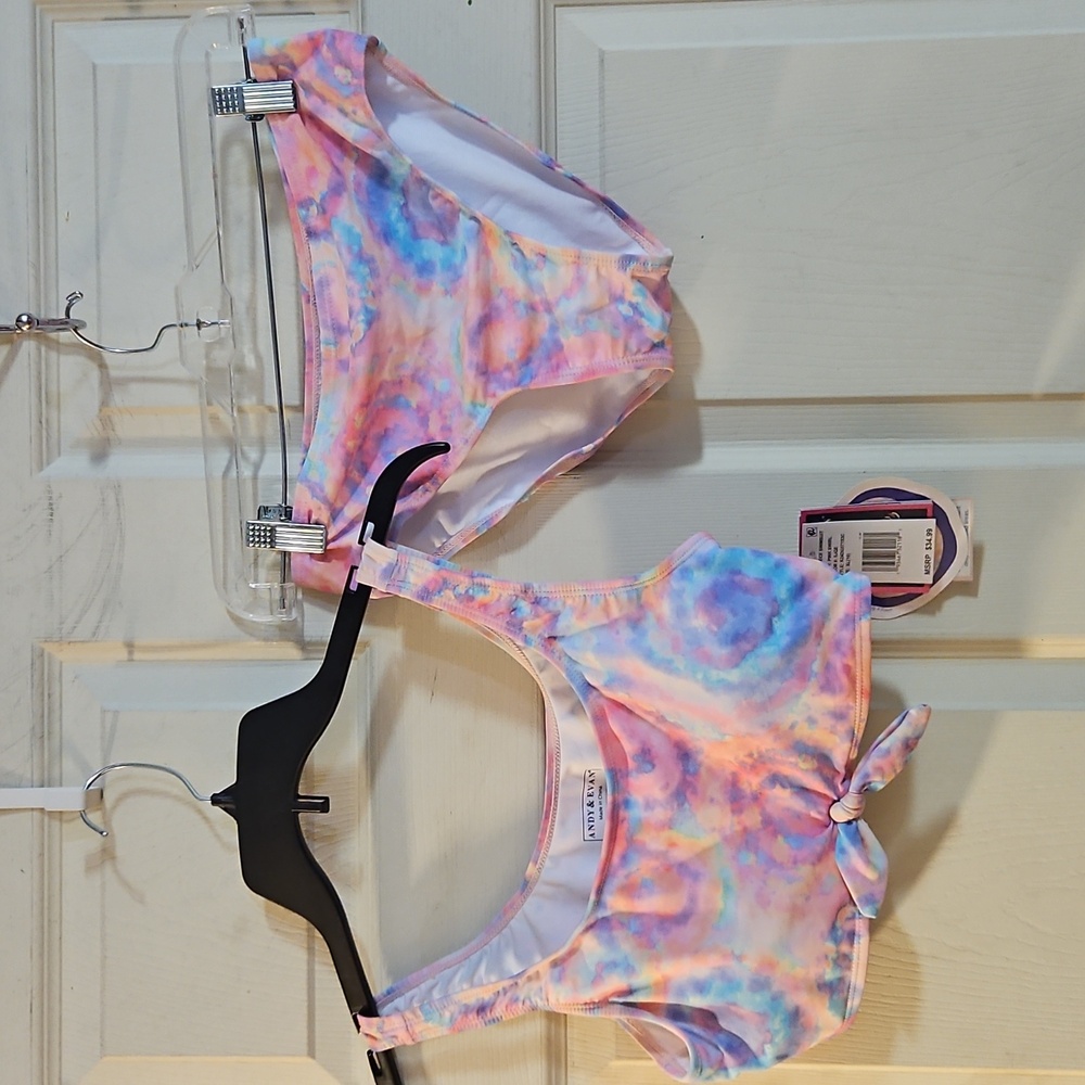 Andy & Evan Girls' Two-Piece Swimsuit: PINK SWIRL: NEW WITH TAGS: SIZE XL (16)